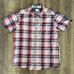 Men’s Columbia Blue And Red Plaid Short Sleeve Button Up Shirt - Size Large